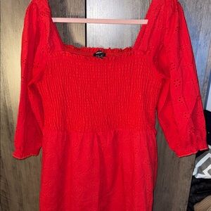 Mexx eyelet red smocked dress 1/4 sleeve